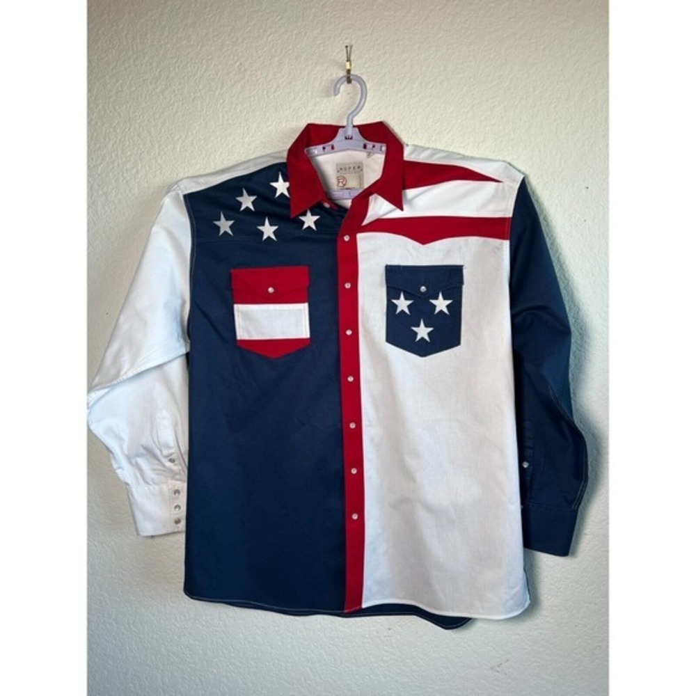 NEW Roper Western Cowboy Texas‎ Collection Pieced Flag Snap Button Shirt 2XL